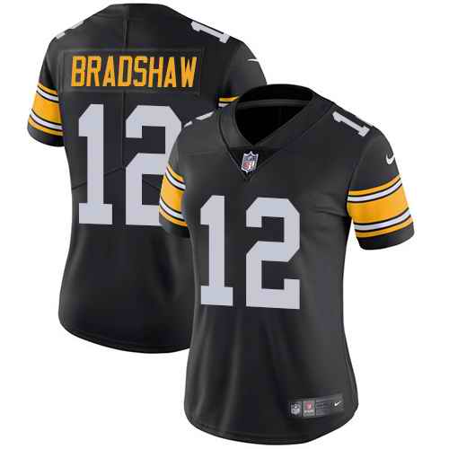 Nike Steelers 12 Terry Bradshaw Black Alternate Women Vapor Untouchable Limited Jersey