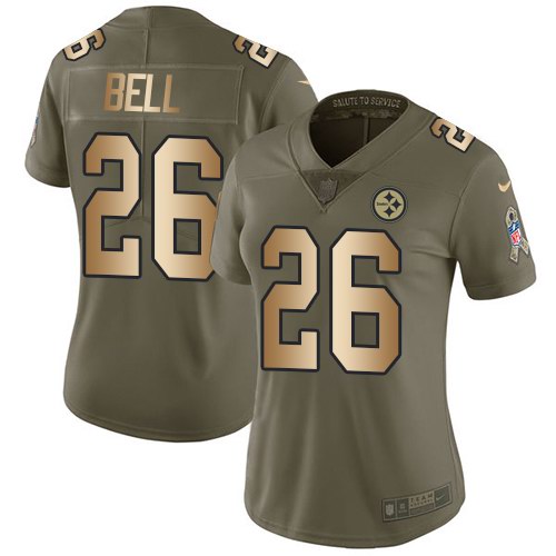 Nike Steelers 26 Le'Veon Bell Olive Gold Women Salute To Service Limited Jersey