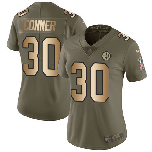 Nike Steelers 30 James Conner Olive Gold Women Salute To Service Limited Jersey