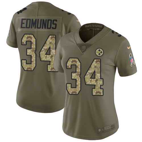 Nike Steelers 34 Terrell Edmunds Olive Camo Women Salute To Service Limited Jersey