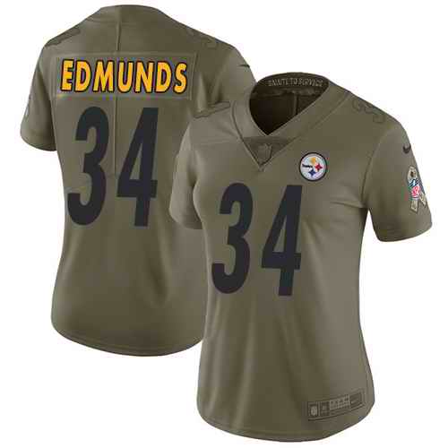 Nike Steelers 34 Terrell Edmunds Olive Women Salute To Service Limited Jersey