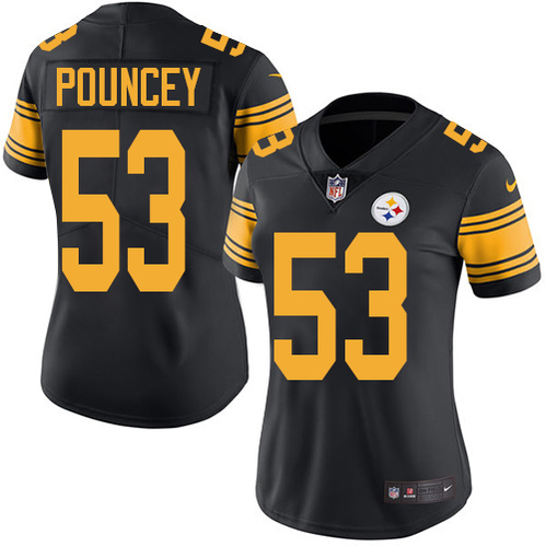 Nike Steelers 53 Maurkice Pouncey Black Women Color Rush Limited Jersey