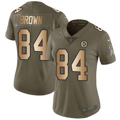 Nike Steelers 84 Antonio Brown Olive Gold Women Salute To Service Limited Jersey