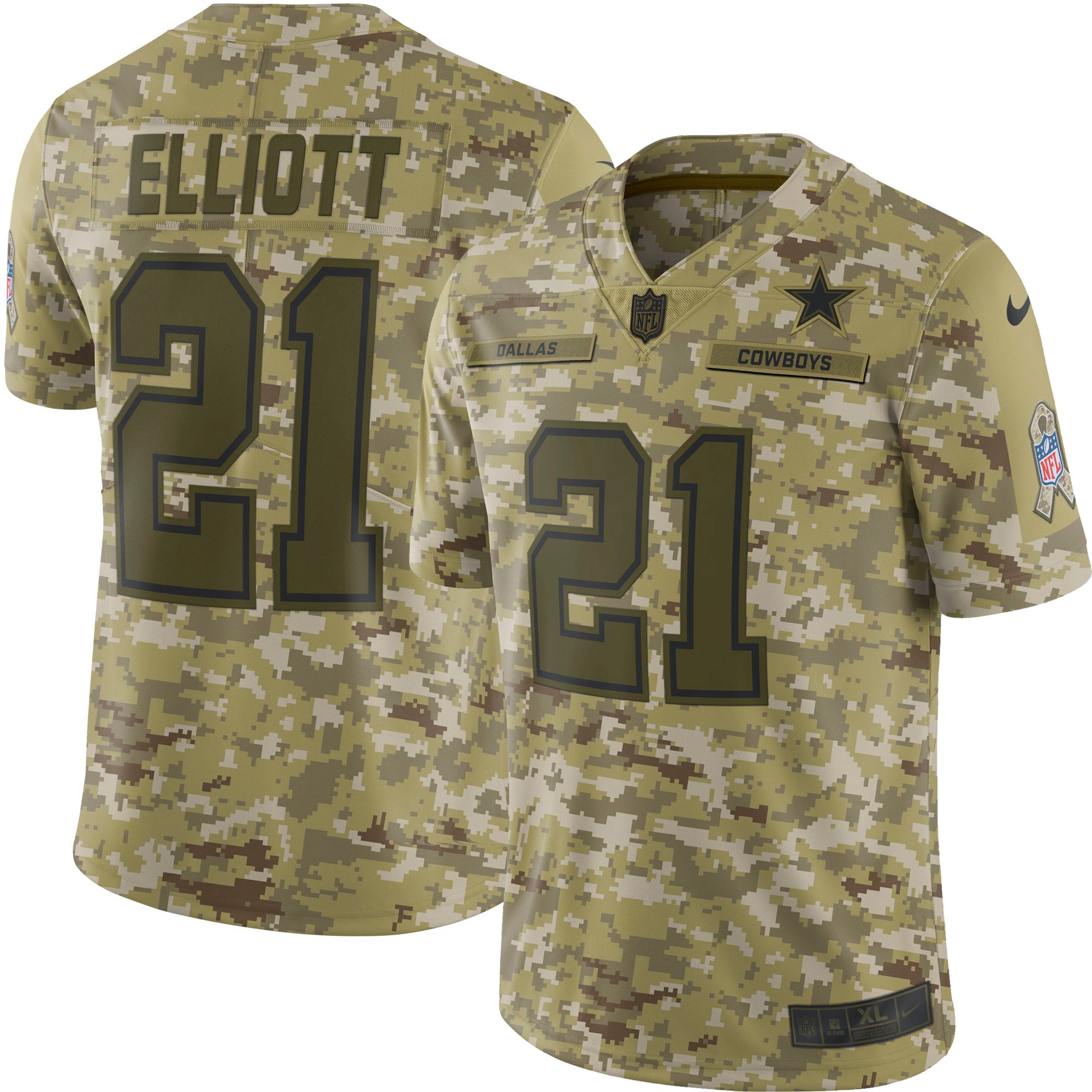 Nike Cowboys 21 Ezekiel Elliott Camo Salute To Service Limited Jersey - Click Image to Close