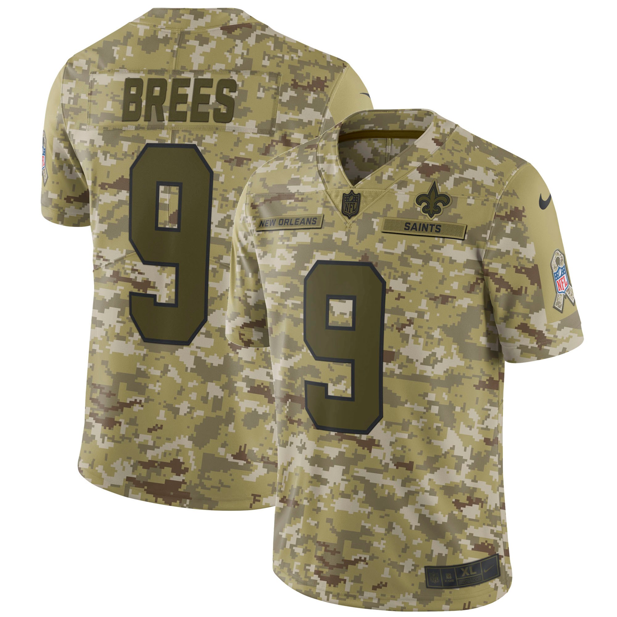 Nike Saints 9 Drew Brees Camo Salute To Service Limited Jersey