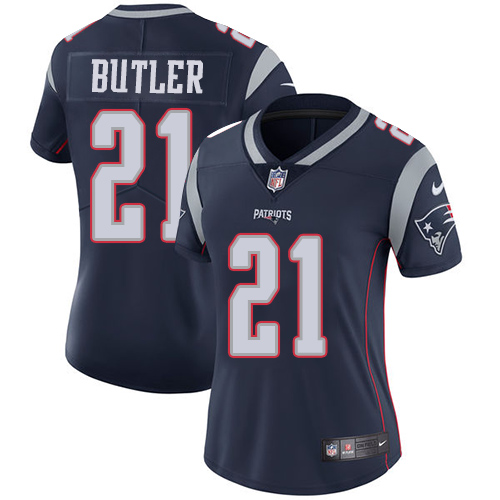 Nike Patriots 21 Malcolm Butler Navy Women Vapor Untouchable Limited Jersey - Click Image to Close