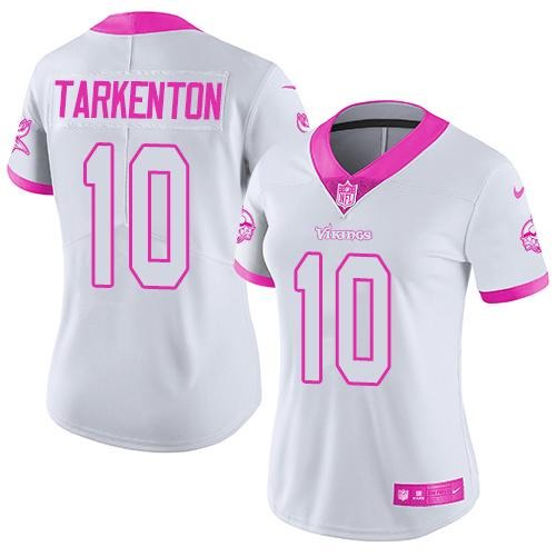 Nike Vikings 10 Fran Tarkenton White Pink Women Rush Limited Jersey
