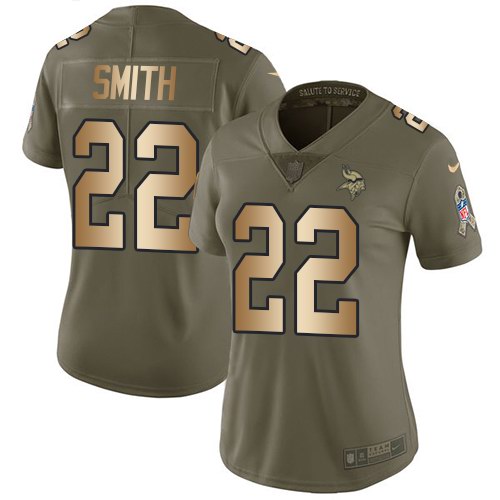 Nike Vikings 22 Harrison Smith Olive Gold Women Salute To Service Limited Jersey