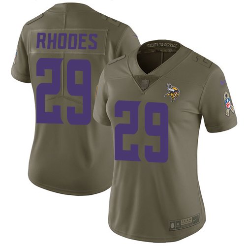 Nike Vikings 29 Xavier Rhodes Olive Women Salute To Service Limited Jersey