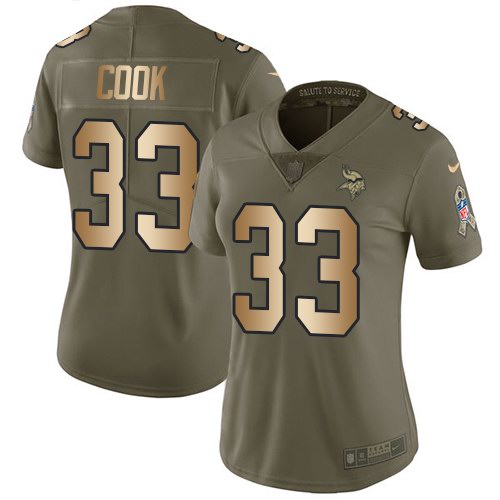 Nike Vikings 33 Dalvin Cook Olive Gold Women Salute To Service Limited Jersey