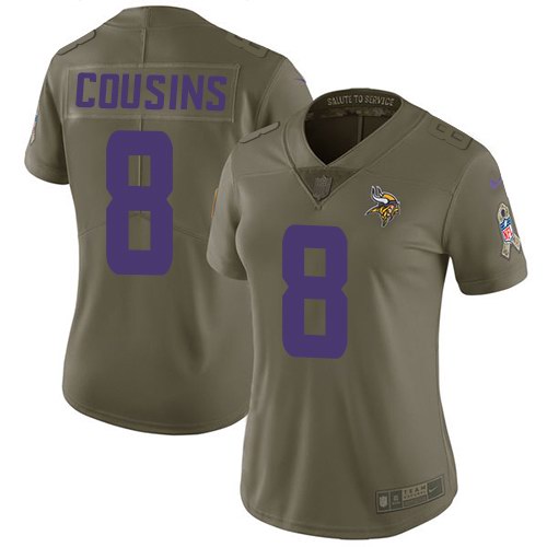 Nike Vikings 8 Kirk Cousins Olive Women Salute To Service Limited Jersey
