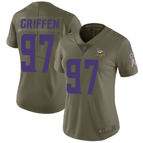 Nike Vikings 97 Everson Griffen Olive Camo Women Salute To Service Limited Jersey