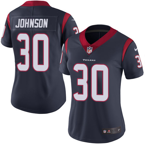 Nike Texans 30 Kevin Johnson Navy Women Vapor Untouchable Limited Jersey - Click Image to Close