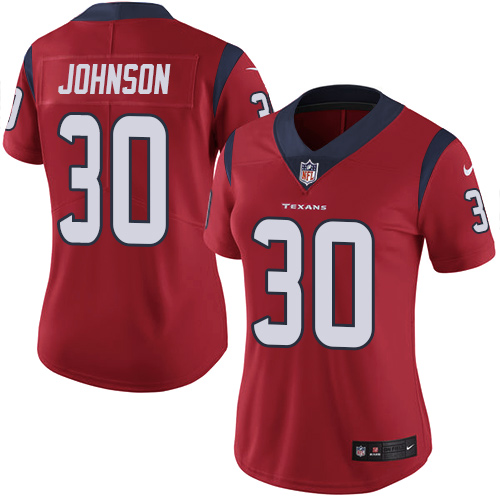 Nike Texans 30 Kevin Johnson Red Women Vapor Untouchable Limited Jersey