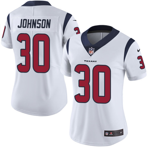 Nike Texans 30 Kevin Johnson White Women Vapor Untouchable Limited Jersey - Click Image to Close