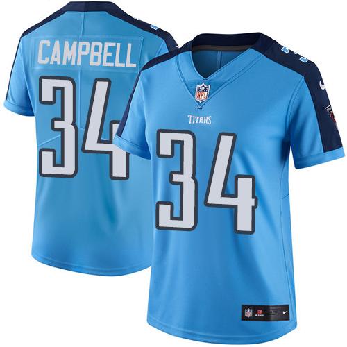Nike Titans 34 Earl Campbell Light Blue Women Vapor Untouchable Limited Jersey - Click Image to Close