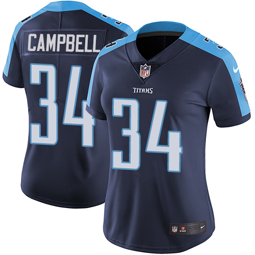 Nike Titans 34 Earl Campbell Navy Women Vapor Untouchable Limited Jersey - Click Image to Close