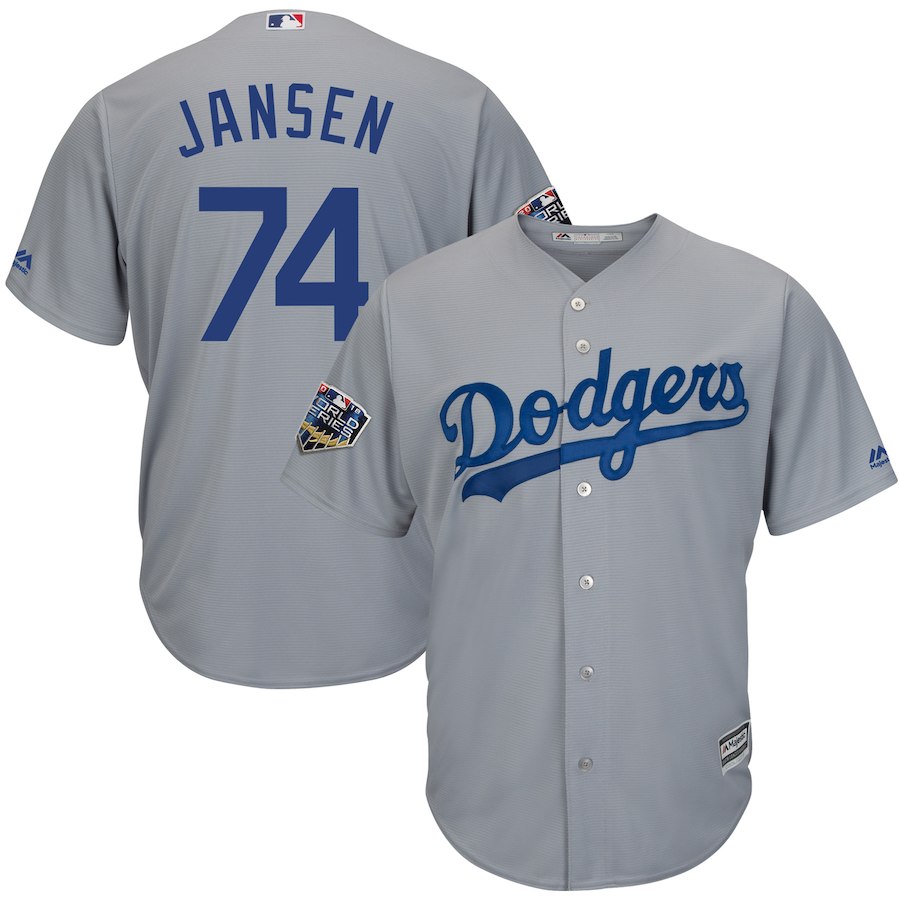 Dodgers 74 Kenley Jansen Gray 2018 World Series Cool Base Player Jersey - Click Image to Close