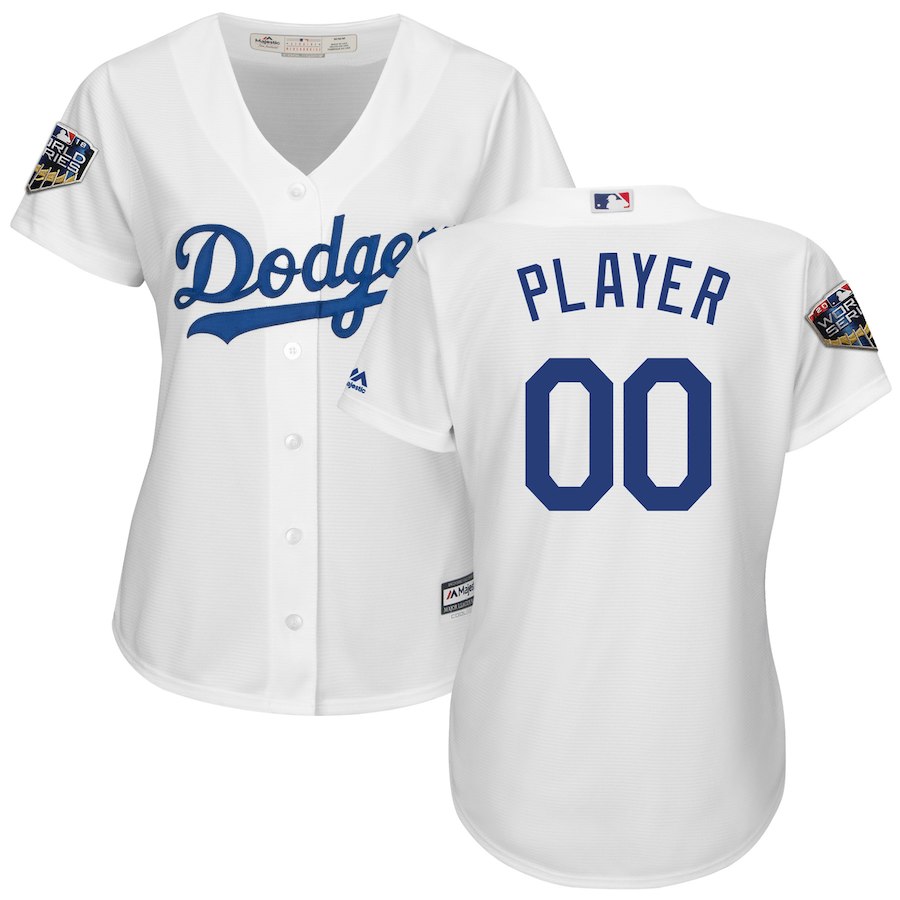 Dodgers White Women's 2018 World Series Flexbase Customized Jersey