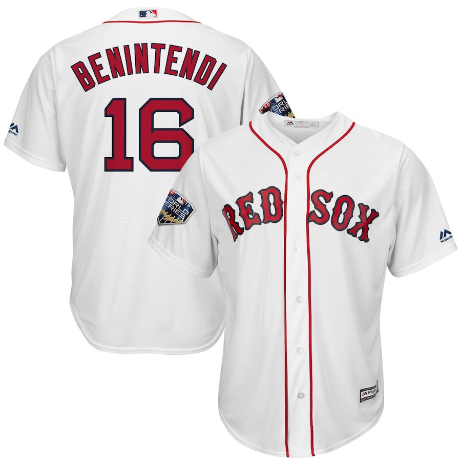 Red Sox 16 Andrew Benintendi White 2018 World Series Cool Base Player Jersey