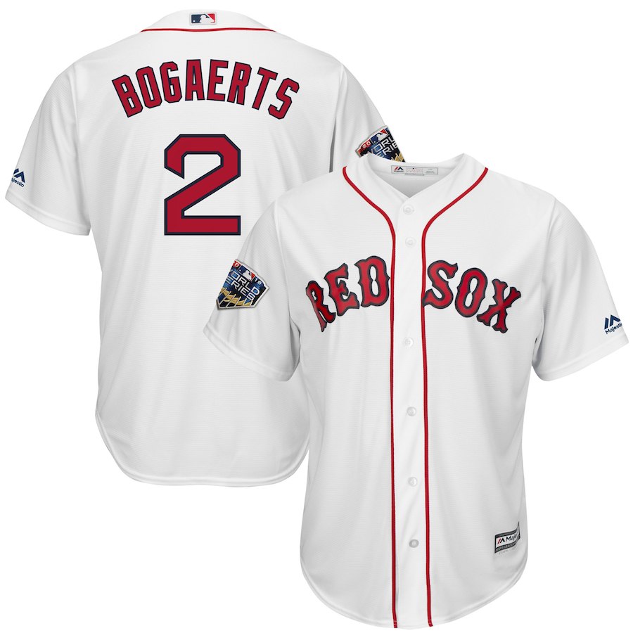 Red Sox 2 Xander Bogaerts White 2018 World Series Cool Base Player Jersey - Click Image to Close