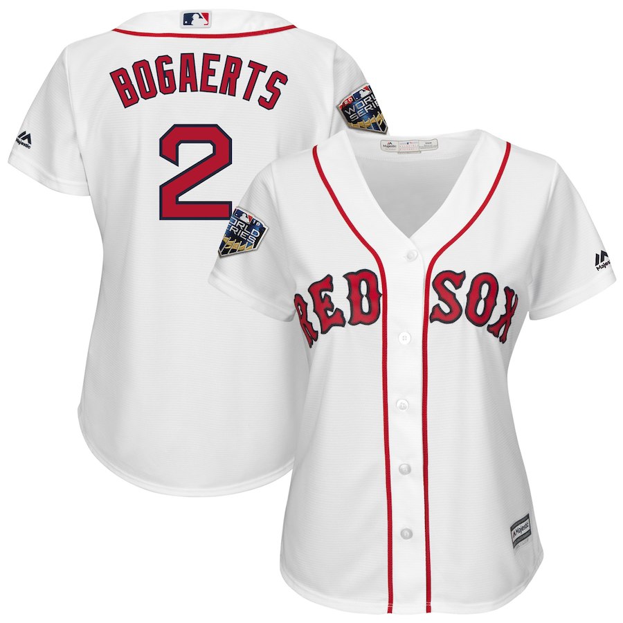 Red Sox 2 Xander Bogaerts White Women 2018 World Series Cool Base Player Jersey - Click Image to Close