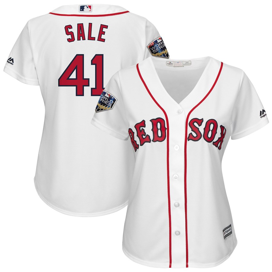 Red Sox 41 Chris Sale White Women 2018 World Series Cool Base Player Jersey - Click Image to Close
