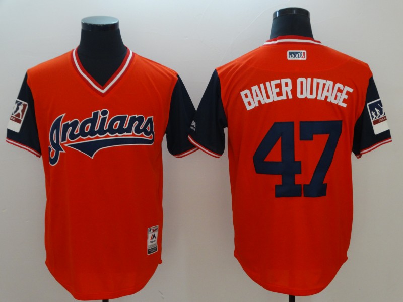 Indians 47 Trevor Bauer Bauer Outage Orange 2018 Players' Weekend Authentic Team Jersey