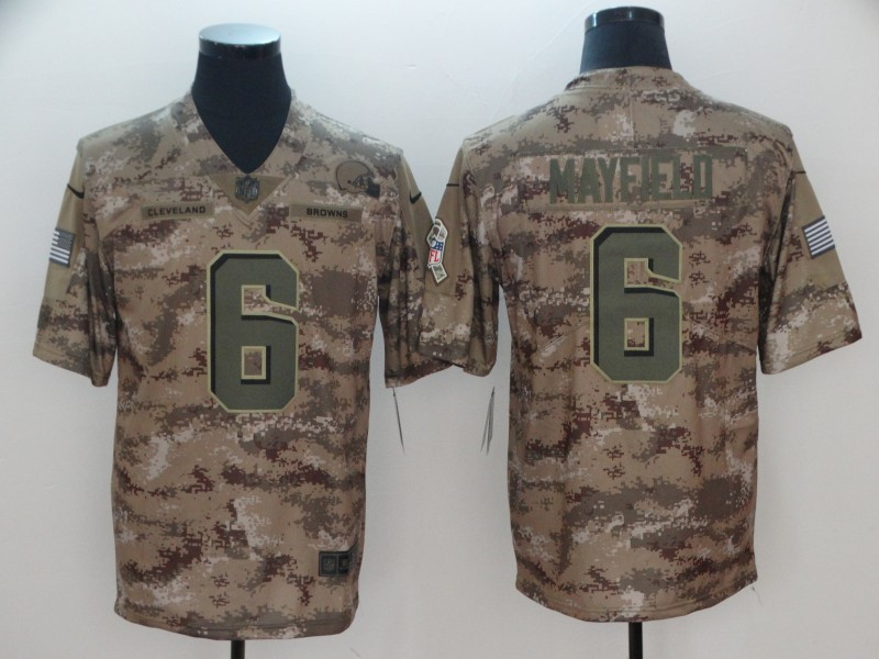 Nike Browns 6 Baker Mayfield Camo Salute To Service Limited Jersey - Click Image to Close