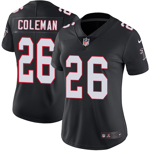 Nike Falcons 26 Tevin Coleman Black Women Vapor Untouchable Limited Jersey - Click Image to Close