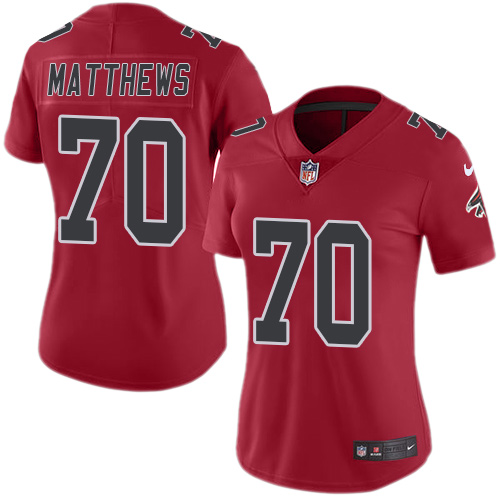 Nike Falcons 70 Jake Matthews Red Women Color Rush Limited Jersey - Click Image to Close