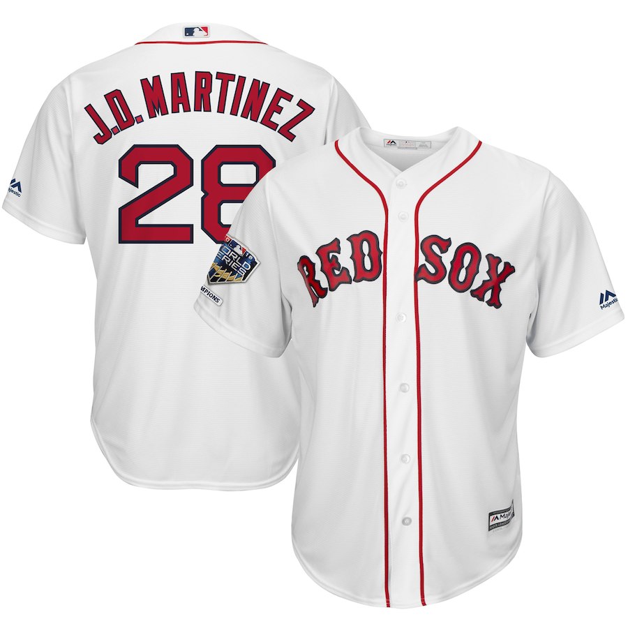 Red Sox 28 J.D. Martinez White 2018 World Series Champions Home Cool Base Player Jersey