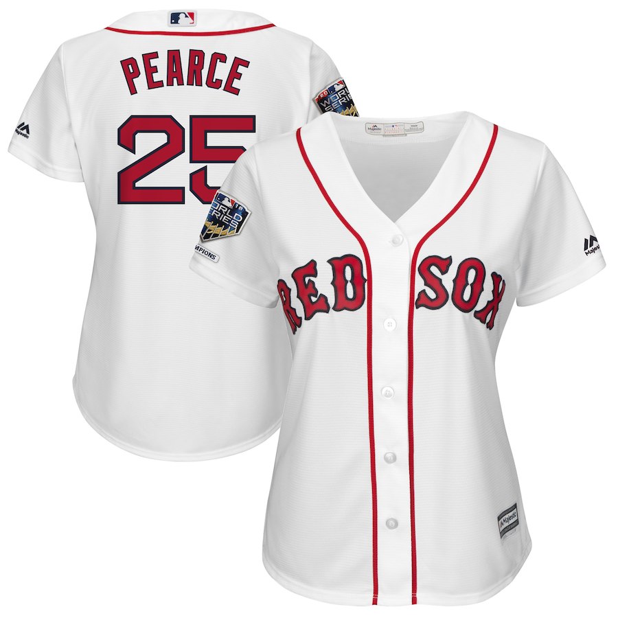 Red Sox 25 Steve Pearce White Women 2018 World Series Champions Home Cool Base Player Jersey