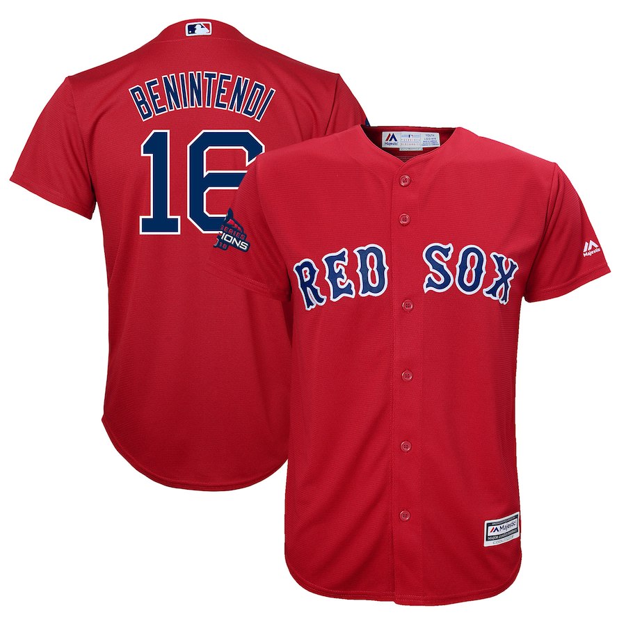 Red Sox 16 Andrew Benintendi Scarlet Youth 2018 World Series Champions Team Logo Player Jersey