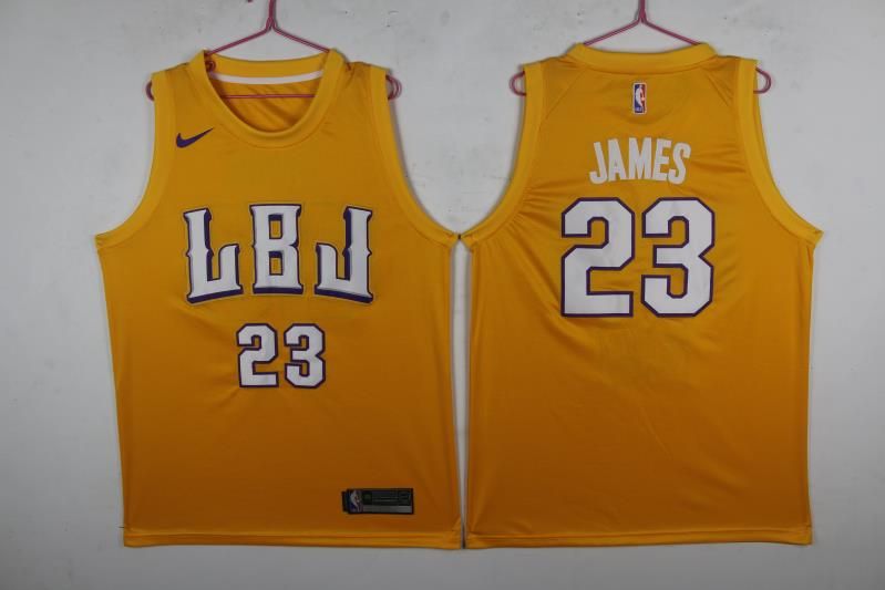 Lakers 23 Lebron James LBJ Gold Nike Swingman Jersey