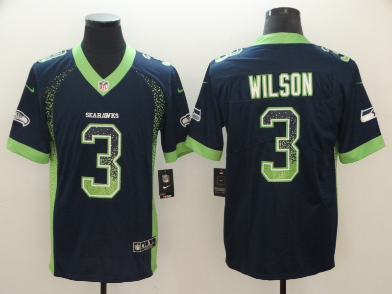Nike Seahawks 3 Russell Wilson Navy Drift Fashion Limited Jersey