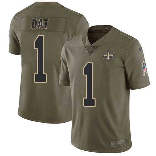 Nike Saints 1 Who Dat Olive Salute To Service Limited Jersey - Click Image to Close