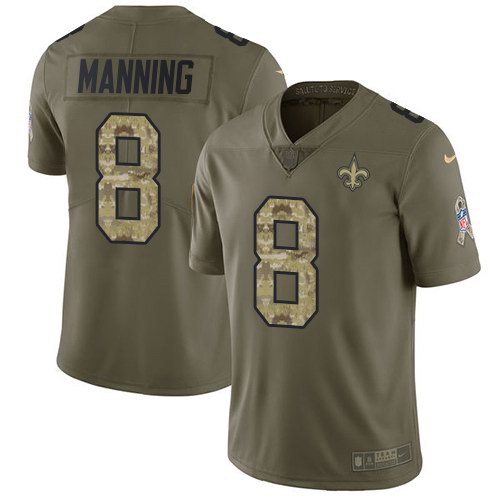 Nike Saints 8 Archie Manning Olive Camo Salute To Service Limited Jersey