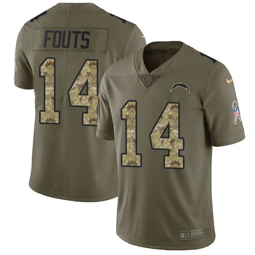 Nike Chargers 14 Dan Fouts Olive Camo Salute To Service Limited Jersey