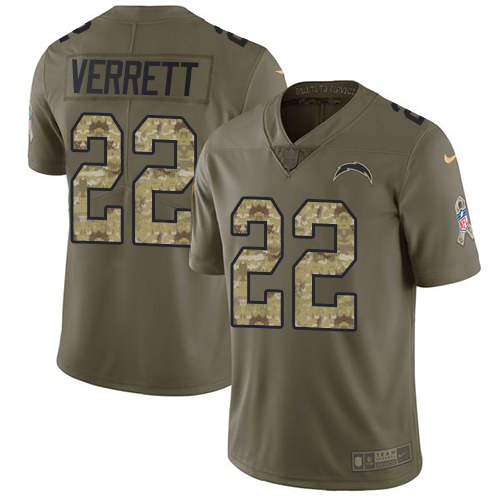 Nike Chargers 22 Jason Verrett Olive Camo Salute To Service Limited Jersey