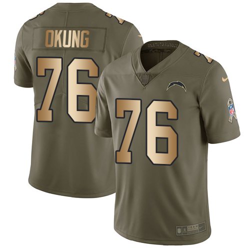 Nike Chargers 76 Russell Okung Olive Gold Salute To Service Limited Jersey