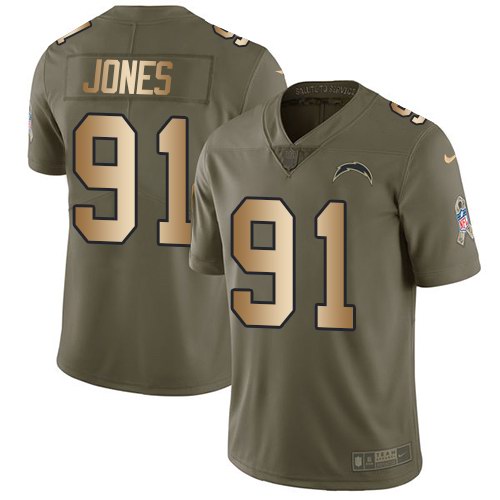 Nike Chargers 91 Justin Jones Olive Gold Salute To Service Limited Jersey