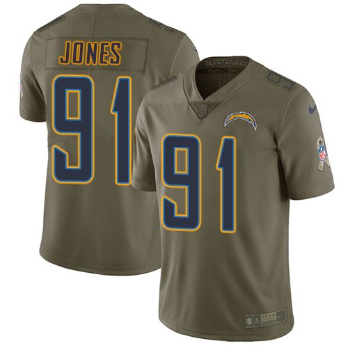 Nike Chargers 91 Justin Jones Olive Salute To Service Limited Jersey