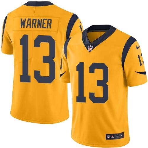 Nike Rams 13 Kurt Warner Gold Color Rush Limited Jersey