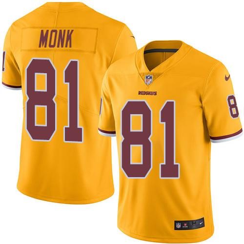 Nike Redskins 81 Art Monk Gold Color Rush Limited Jersey - Click Image to Close