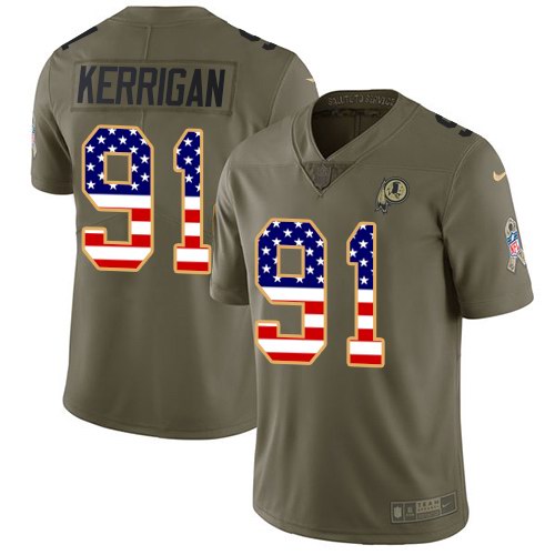 Nike Redskins 91 Ryan Kerrigan Olive USA Flag Salute To Service Limited Jersey