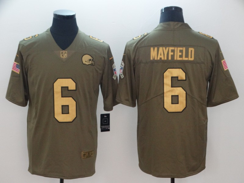 Nike Browns 6 Baker Mayfield Olive Gold Salute To Service Limited Jersey