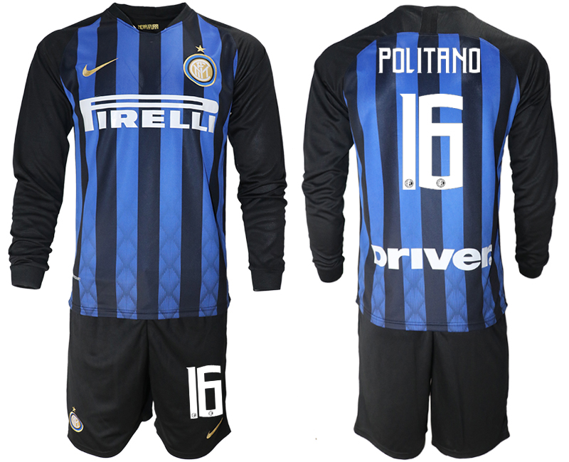 2018-19 Inter Milan 16 POLITANO Home Long Sleeve Soccer Jersey