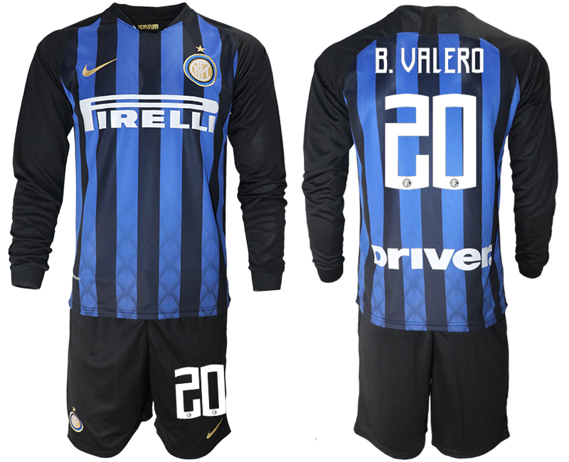 2018-19 Inter Milan 20 B. VALERO Home Long Sleeve Soccer Jersey