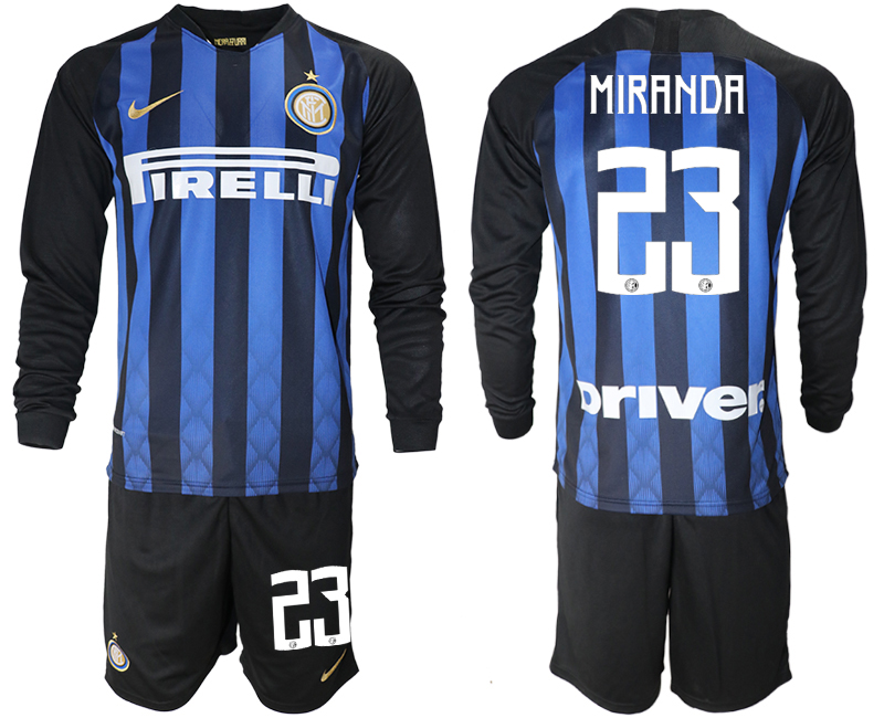2018-19 Inter Milan 23 MIRANDA Home Long Sleeve Soccer Jersey